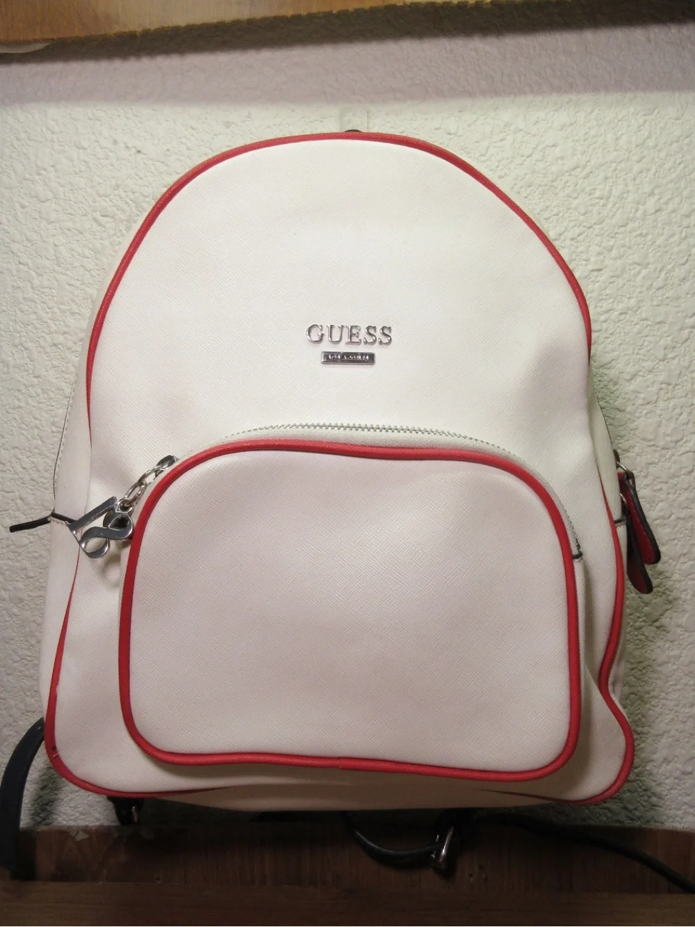 GUESS White Backpack with Red Trim